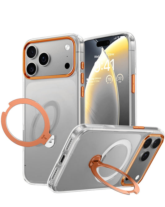 Transparent Magnetic Case with Kickstand - Orange for iPhone 17 Pro (Only Ground Shipping)