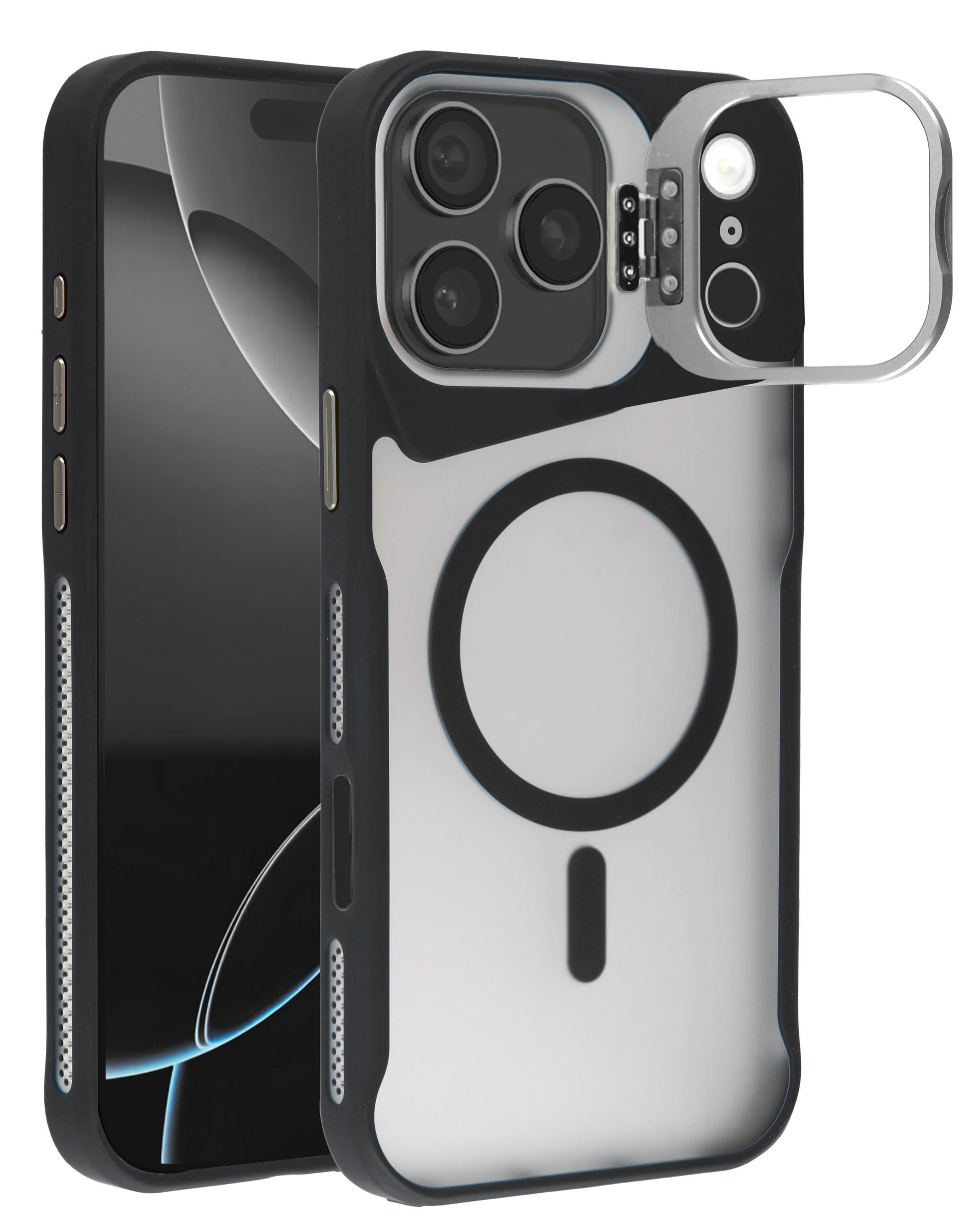 Matte Transparent Camera Stand Case with Wireless Charging for iPhone 17 Pro (BLACK) (Only Ground Shipping)