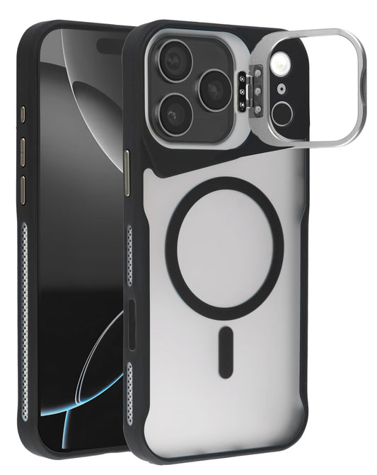 Matte Transparent Camera Stand Case with Wireless Charging for iPhone 17 Pro (BLACK) (Only Ground Shipping)