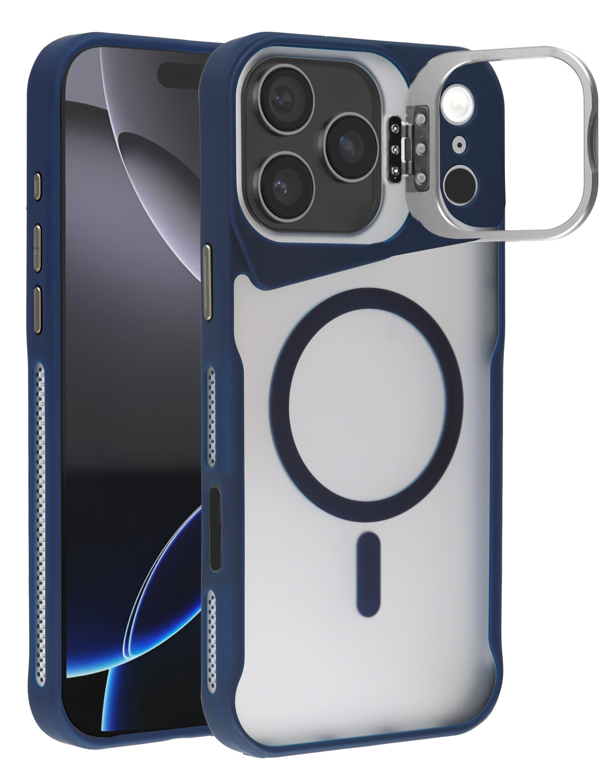 Matte Transparent Camera Stand Case with Wireless Charging for iPhone 17 Pro (BLUE) (Only Ground Shipping)