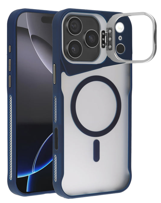 Matte Transparent Camera Stand Case with Wireless Charging for iPhone 17 Pro (BLUE) (Only Ground Shipping)