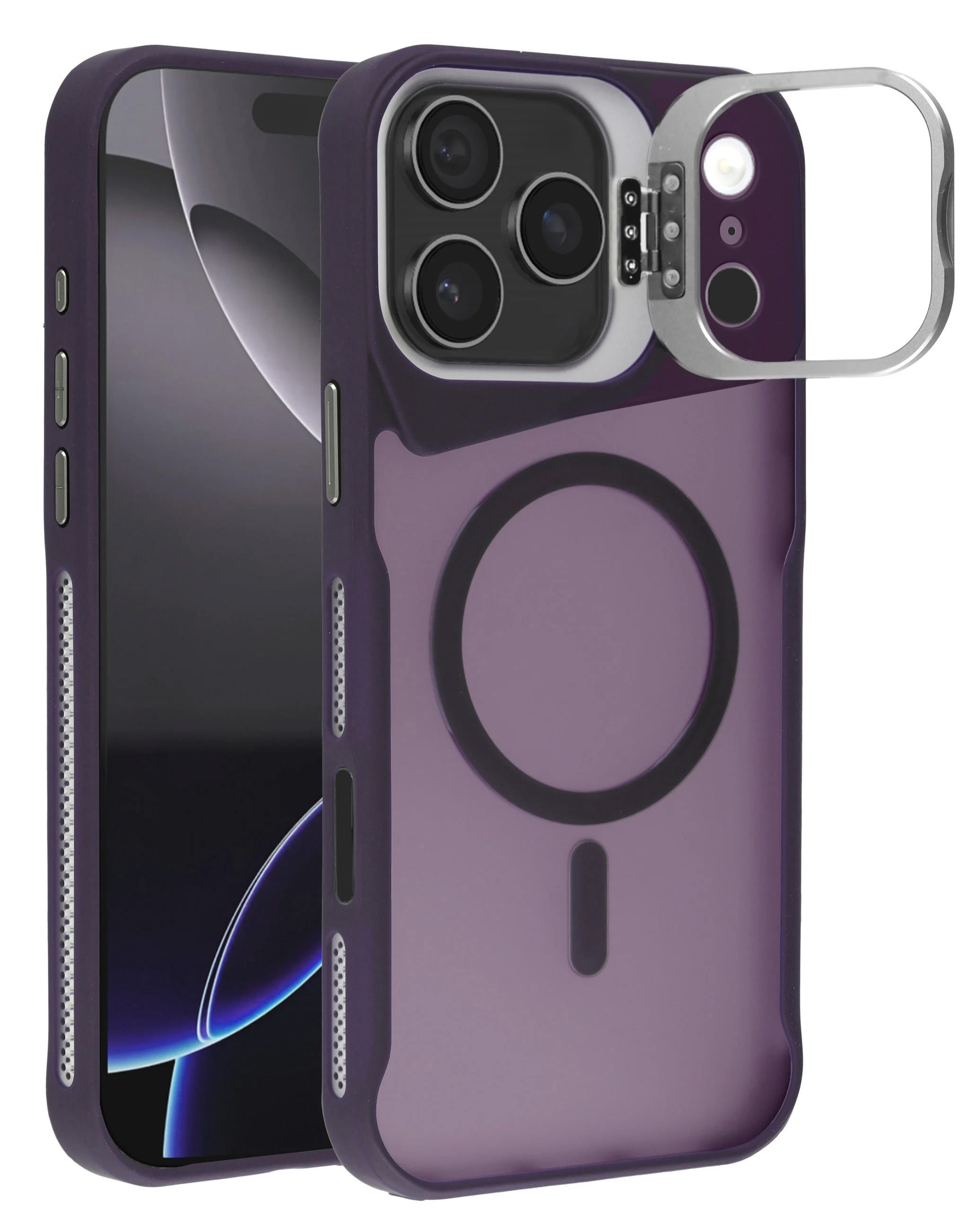 Matte Transparent Camera Stand Case with Wireless Charging for iPhone 17 Pro (DARK PURPLE) (Only Ground Shipping)