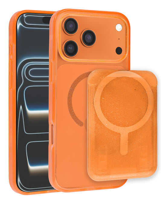 Glitter Magnetic Case with Wallet Slot - ORANGE  for iPhone 17 Pro (Only Ground Shipping)