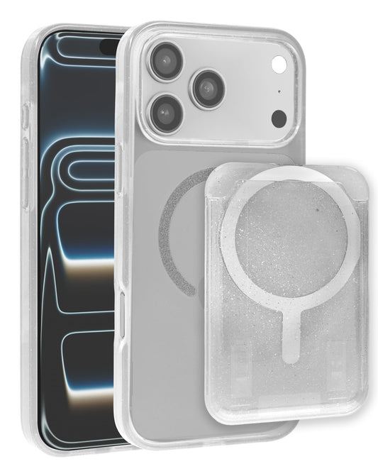 Glitter Magnetic Case with Wallet Slot -CLEAR for iPhone 17 Pro (Only Ground Shipping)