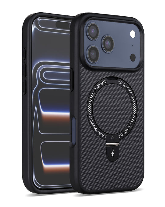 Magnetic Kickstand Case  with Carbon Fiber -BLACK for iPhone 17 Pro (Only Ground Shipping)
