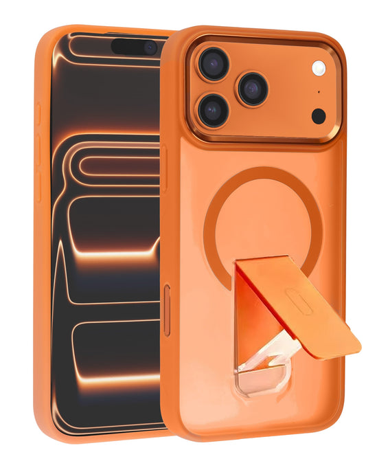 Clear  Magnetic Case with Built-in Kickstand - ORANGE  for iPhone 17 Pro Max (Only Ground Shipping)