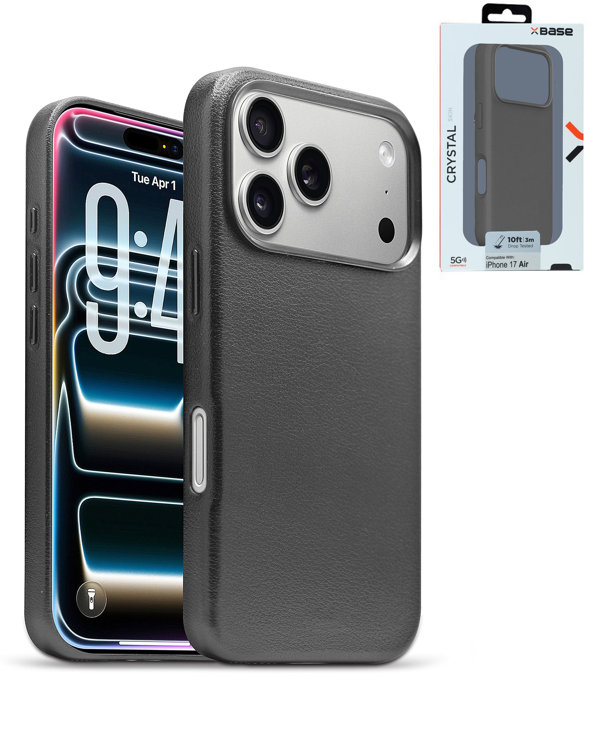 xBase by PowerPeak - Leather Magsafe Case for iPhone 17 Pro Max - (BLACK) (Only Ground Shipping)