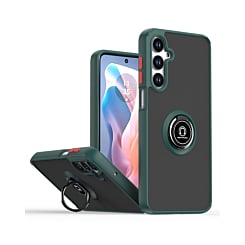 Hard PC Rear / Soft TPU Colorful Border Case with I - ring Holder - NAVY GREEN Galaxy S25 FE (Only Ground Shipping) - Image 2