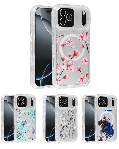Flower Design Transparent Case with Wireless Charger for iPhone 17 PRO (Only Ground Shipping)