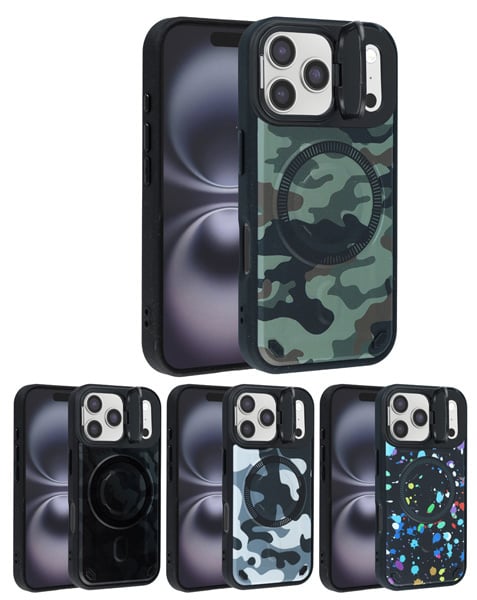 Camo Design Thin Magnetic Case with Camera Stand Kickstand for iPhone 17 Pro (Only Ground Shipping)