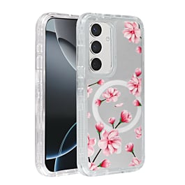 Flower Design Transparent Case with Wireless Charger for Galaxy S24FE (Only Ground Shipping)