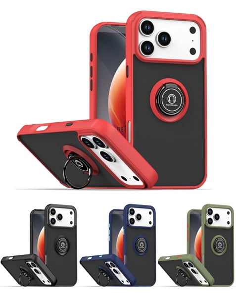 Hard PC Rear / Soft TPU Colorful Border Case with I-ring Holder for iPhone 17 Pro Max (Only Ground Shipping)